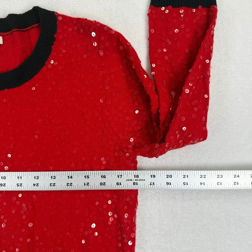 J. Crew Red Sequin Crewneck Sweater Long‎ Sleeve Women's Size Medium